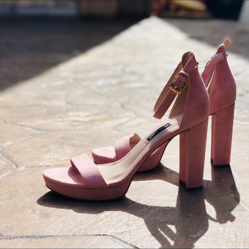 Pink Suede Strapp Block Heals